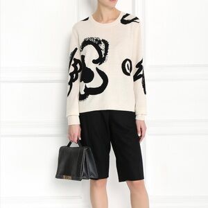 Burberry Floral Brush Black and Cream Graphic Sweater Size Small